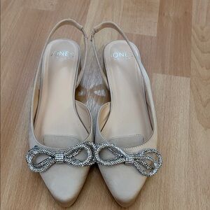 Jones New York Cream Slingback Heels with Silver Embellishment